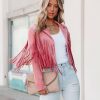 Clothing * | Flaw-001 Walford Cropped Fringe Faux Suede Jacket Mauve Coats & Jackets