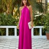 Clothing * | Tych-001 Take Me To Miami Atiana Satin Halter Maxi Dress Fuchsia