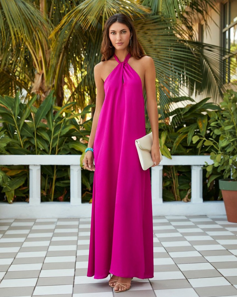 Clothing * | Tych-001 Take Me To Miami Atiana Satin Halter Maxi Dress Fuchsia