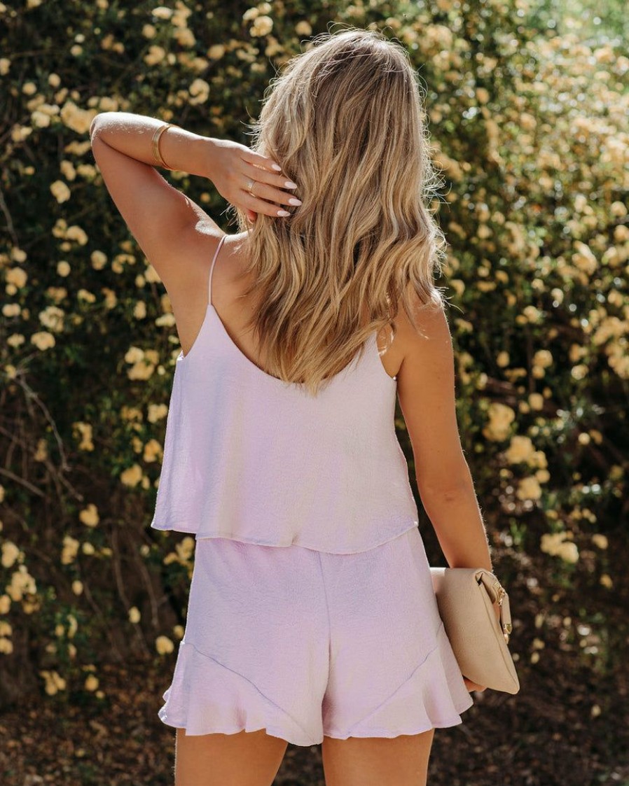 Clothing * | She -001 Rompers + Jumpsuits Sweet As Sugar Ruffle Romper Dusty Lilac