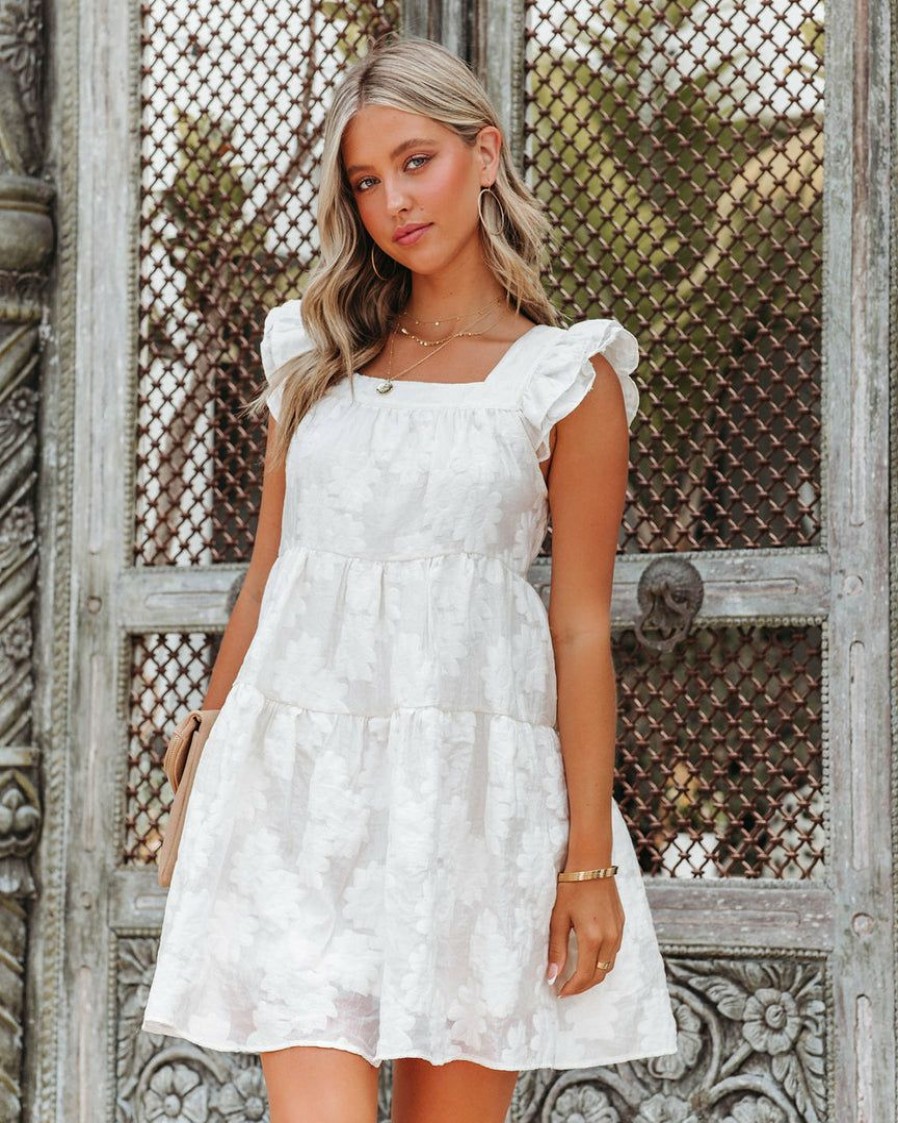 Clothing * | Entr-001 Margarita Blanca Ruffle Babydoll Dress Off White Final Sale