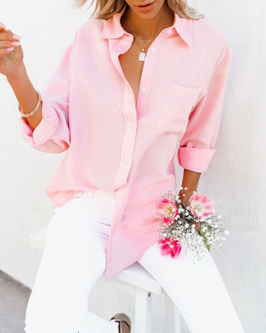 Clothing * | Dee-001 Tops Royce Cotton Button Down Top Baby Pink