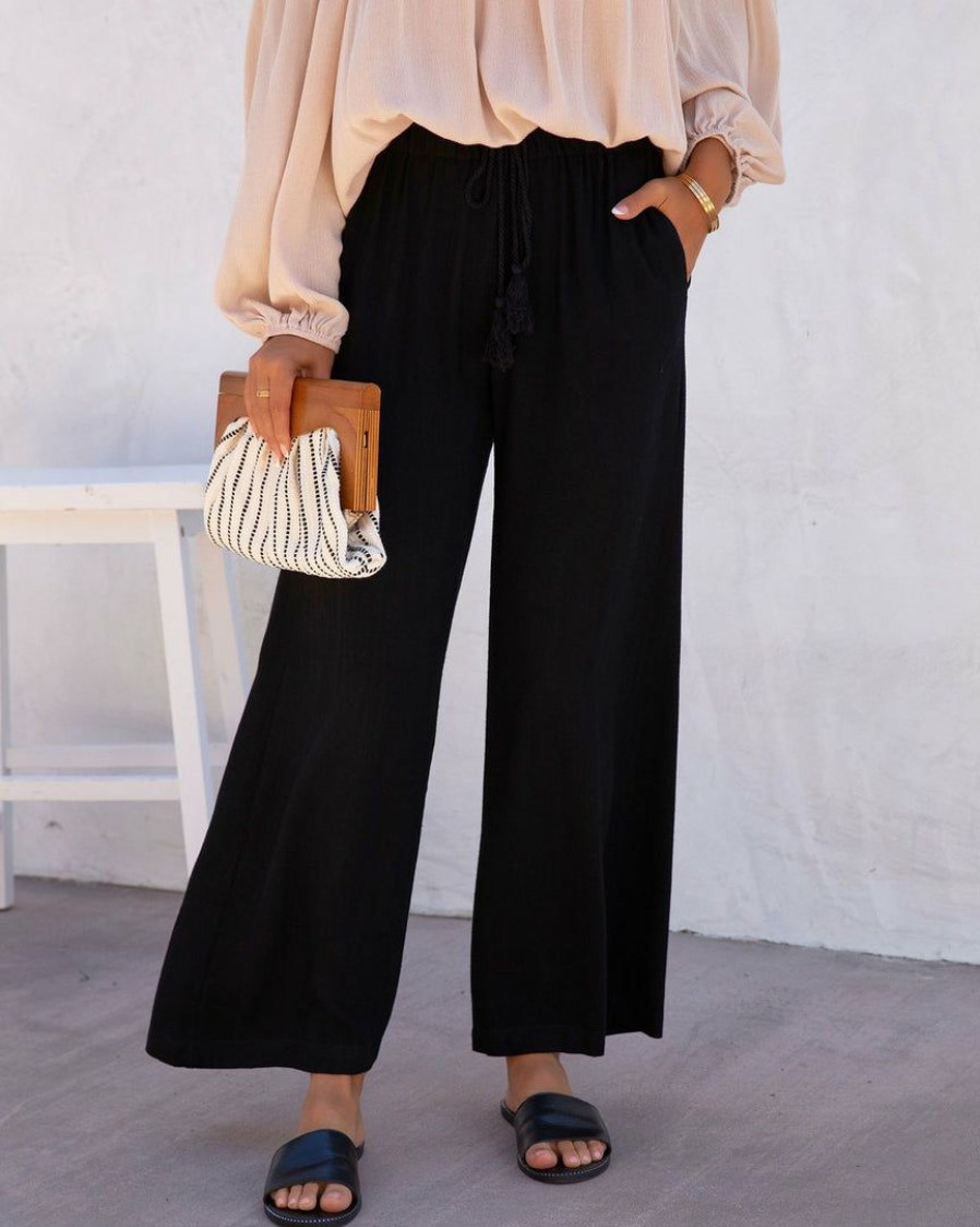 Clothing * | Hem-001 Moonlight Soul Pocketed Wide Leg Pants Black Bottoms