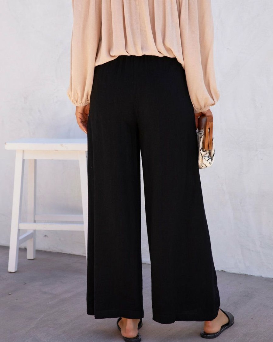 Clothing * | Hem-001 Moonlight Soul Pocketed Wide Leg Pants Black Bottoms