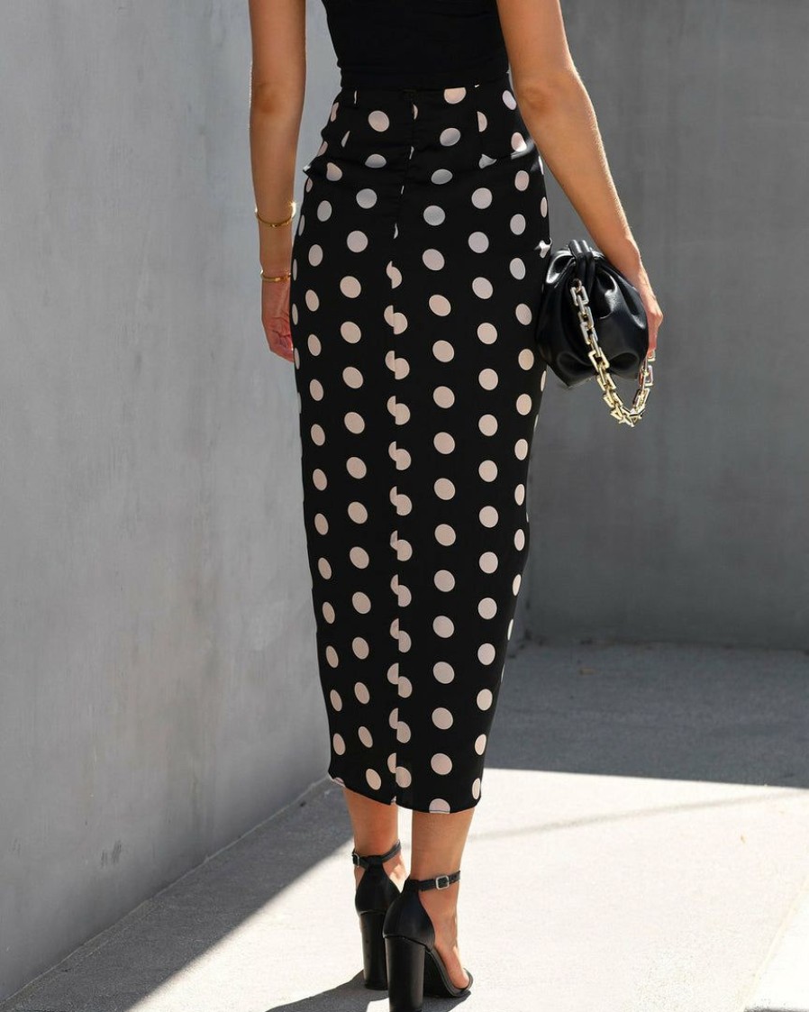 Clothing * | Do+B-001 Preorder Flawless And Classy Polka Dot Drape Midi Skirt Bottoms