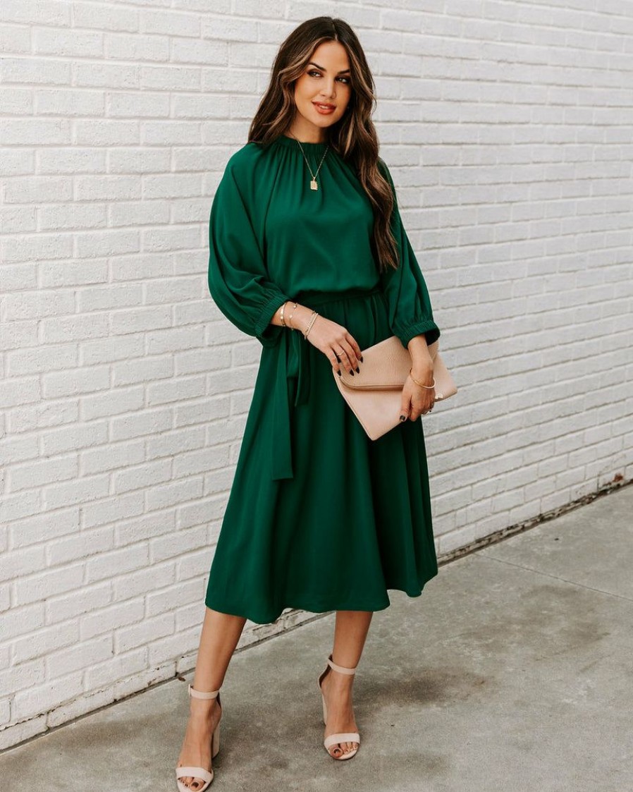 Clothing * | Tych-001 Dresses Woodhaven Tie Midi Dress Hunter Green