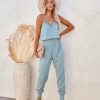 Clothing * | Tea-002 Vici Exclusives Kaylie Tencel Pocketed Lace Cami Jumpsuit Seafoam Final Sale