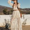 Clothing * | Wish-001 Peony Long Sleeve Lace Maxi Romper Natural Final Sale Rompers + Jumpsuits