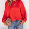 Clothing * | Flaw-001 Bejeweled Satin Long Sleeve Blouse Red Take Me To Miami