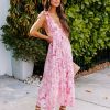 Clothing * | Lush-001 Dresses Kells Floral Tie Strap Midi Dress Pink Final Sale