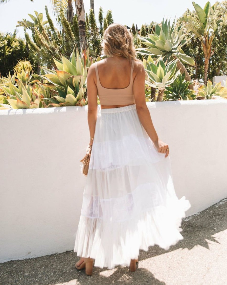 Clothing * | Enc-001 Mary-Kate Embroidered Tiered Maxi Skirt Off White Final Sale