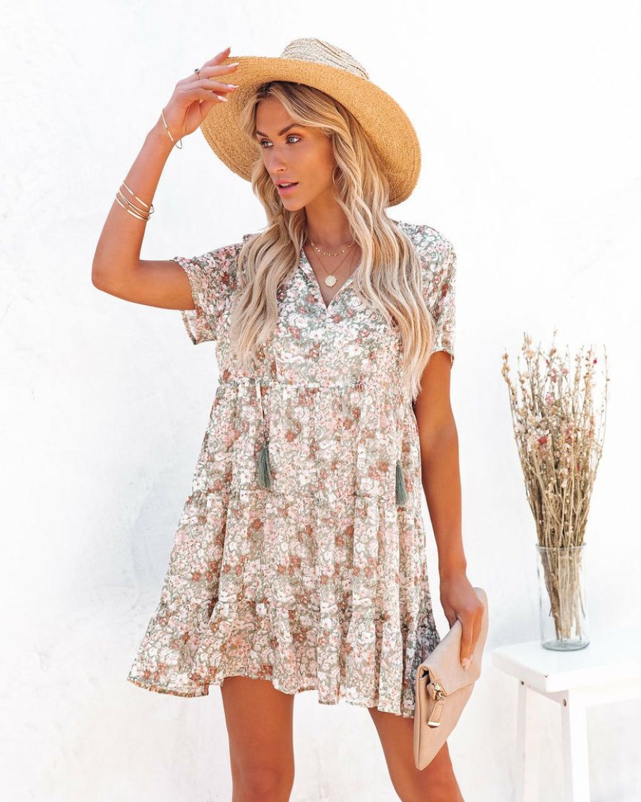 Clothing * | Fate-001 Crystal Clear Floral Metallic Babydoll Tunic Dresses