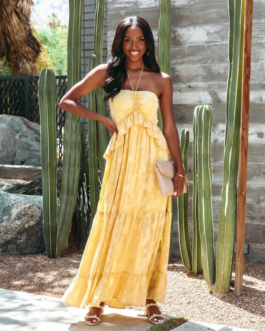 Clothing * | Aeom-001 San Felipe Halter Maxi Dress Yellow Take Me To Miami