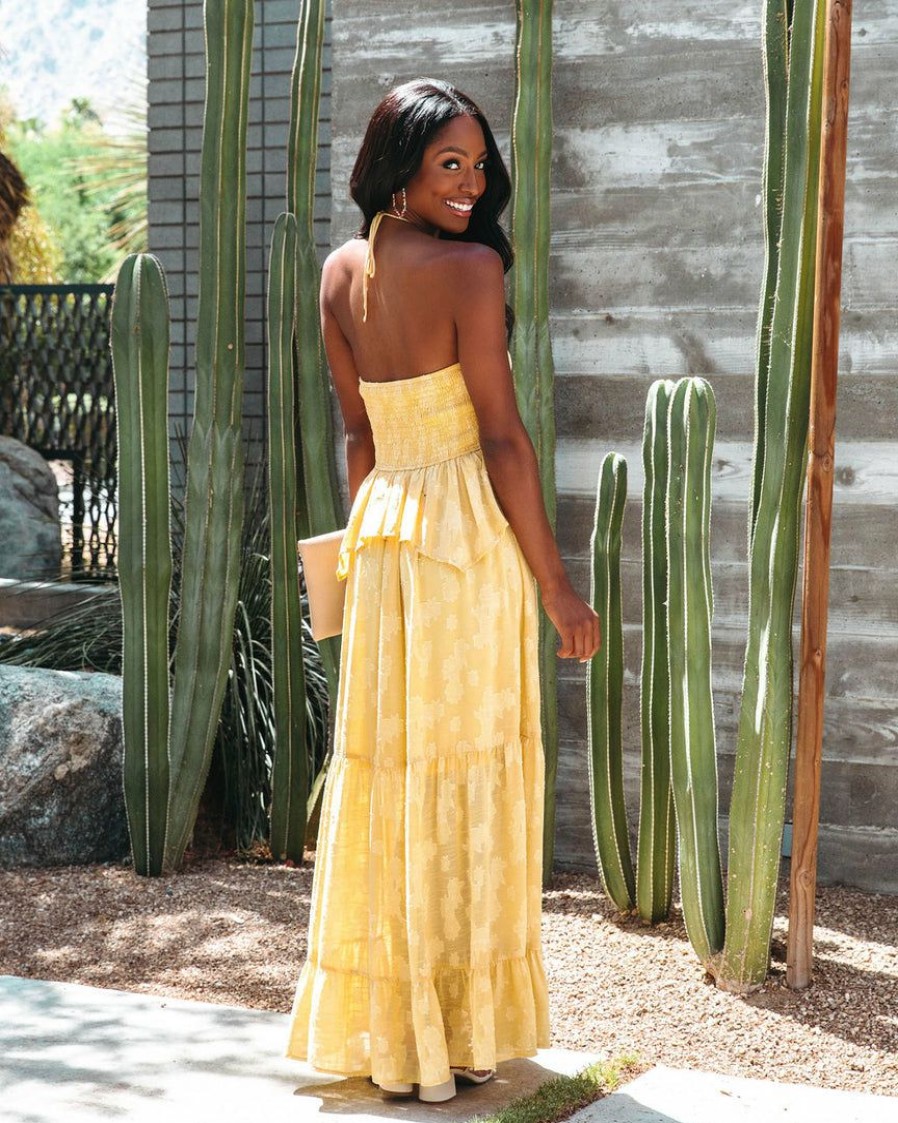 Clothing * | Aeom-001 San Felipe Halter Maxi Dress Yellow Take Me To Miami