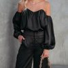 Clothing * | Dee-001 Tops Clockwork Satin Off The Shoulder Blouse Black Final Sale