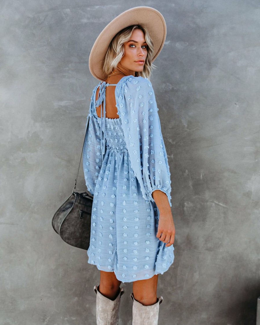 Clothing * | List-001 Treat Yourself Pocketed Pom Dress Misty Blue Dresses