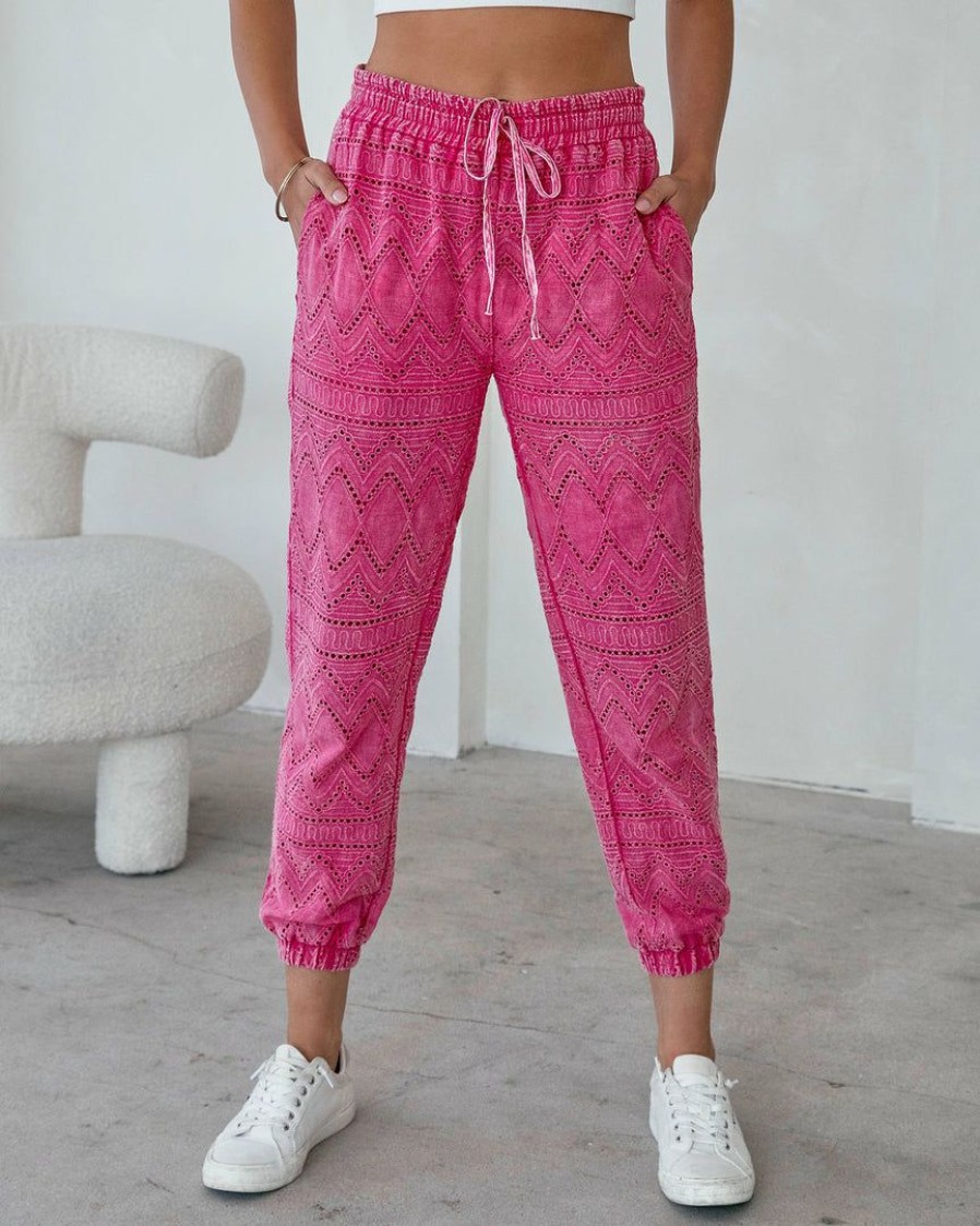 Clothing * | Fate-001 Pants Lola Cotton Pocketed Eyelet Joggers Hot Pink