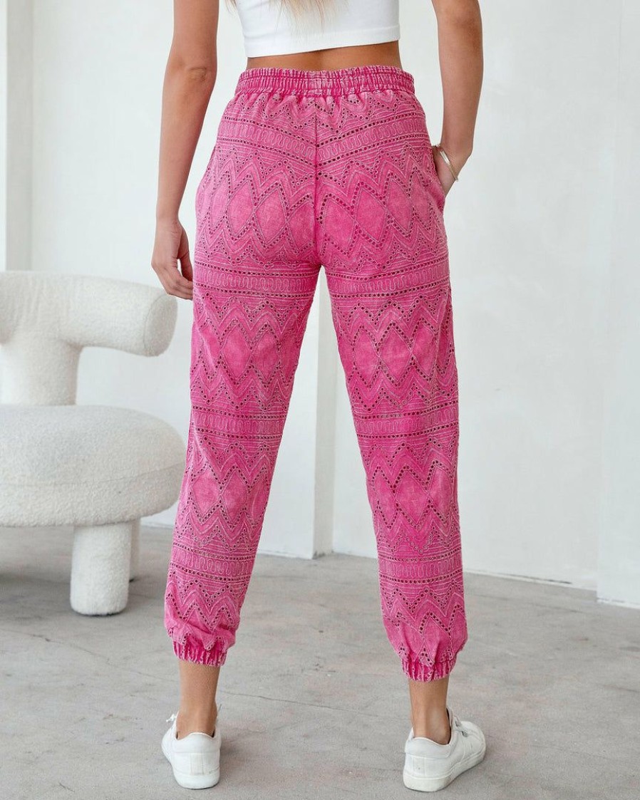 Clothing * | Fate-001 Pants Lola Cotton Pocketed Eyelet Joggers Hot Pink