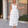 Clothing * | Endl-001 Pascal Tiered Crochet Lace Midi Dress White Flash Sale