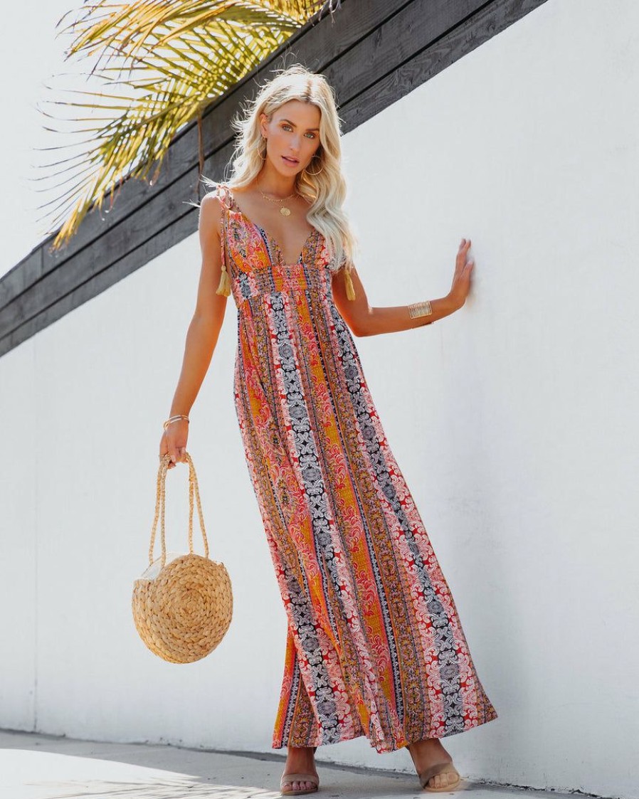 Clothing * | Enc-001 For Sunny Days Printed Shimmer Maxi Dress Pink Multi Final Sale