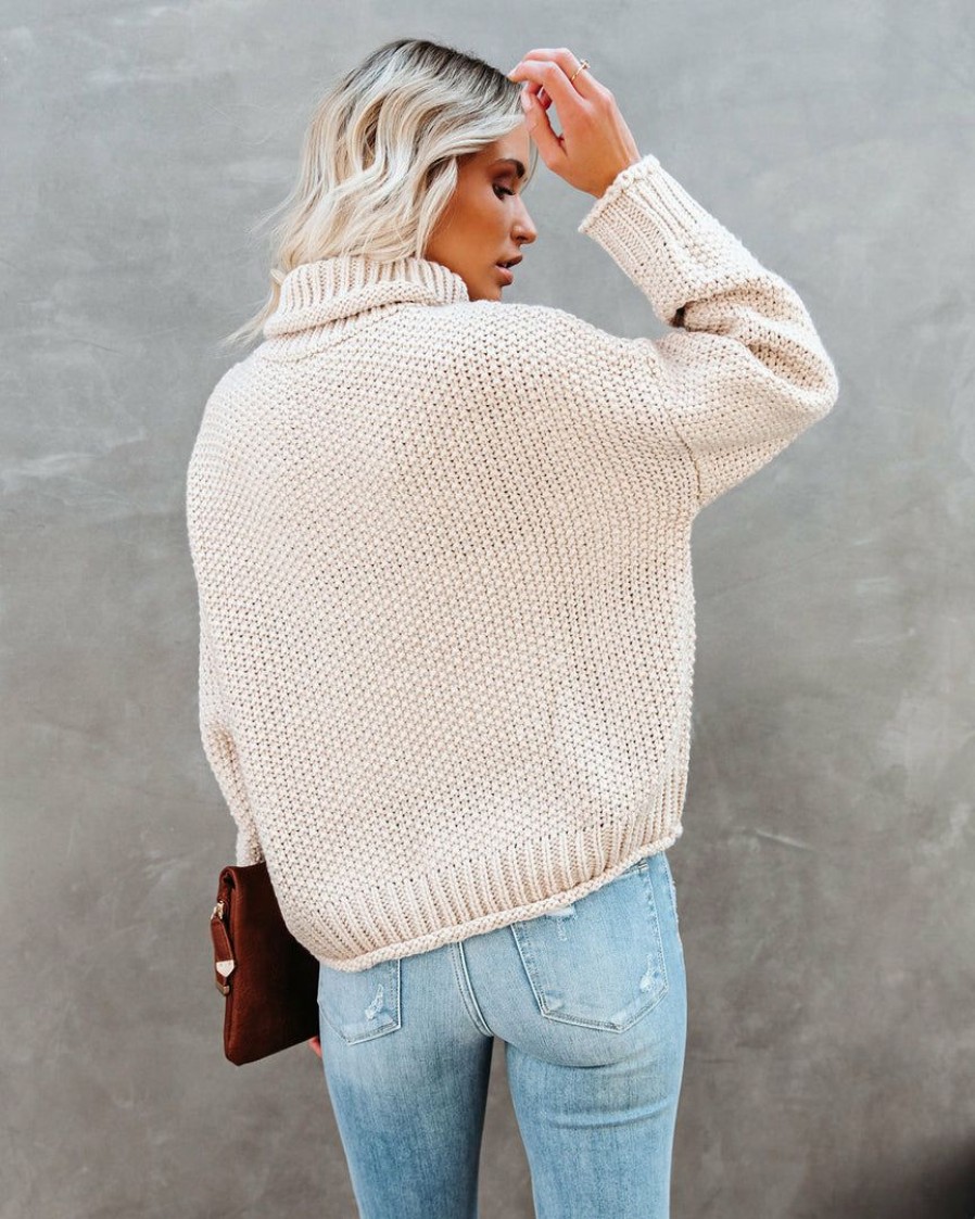 Clothing * | Aaka-001 Quay Turtleneck Knit Sweater Beige Final Sale