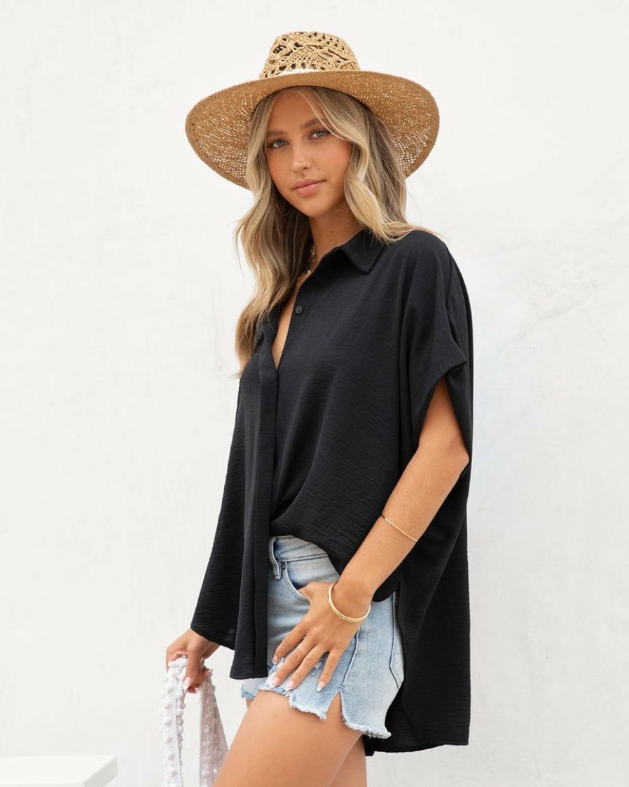 Clothing * | Buck-001 Tops Oh Jolene Oversized Collared Blouse Black