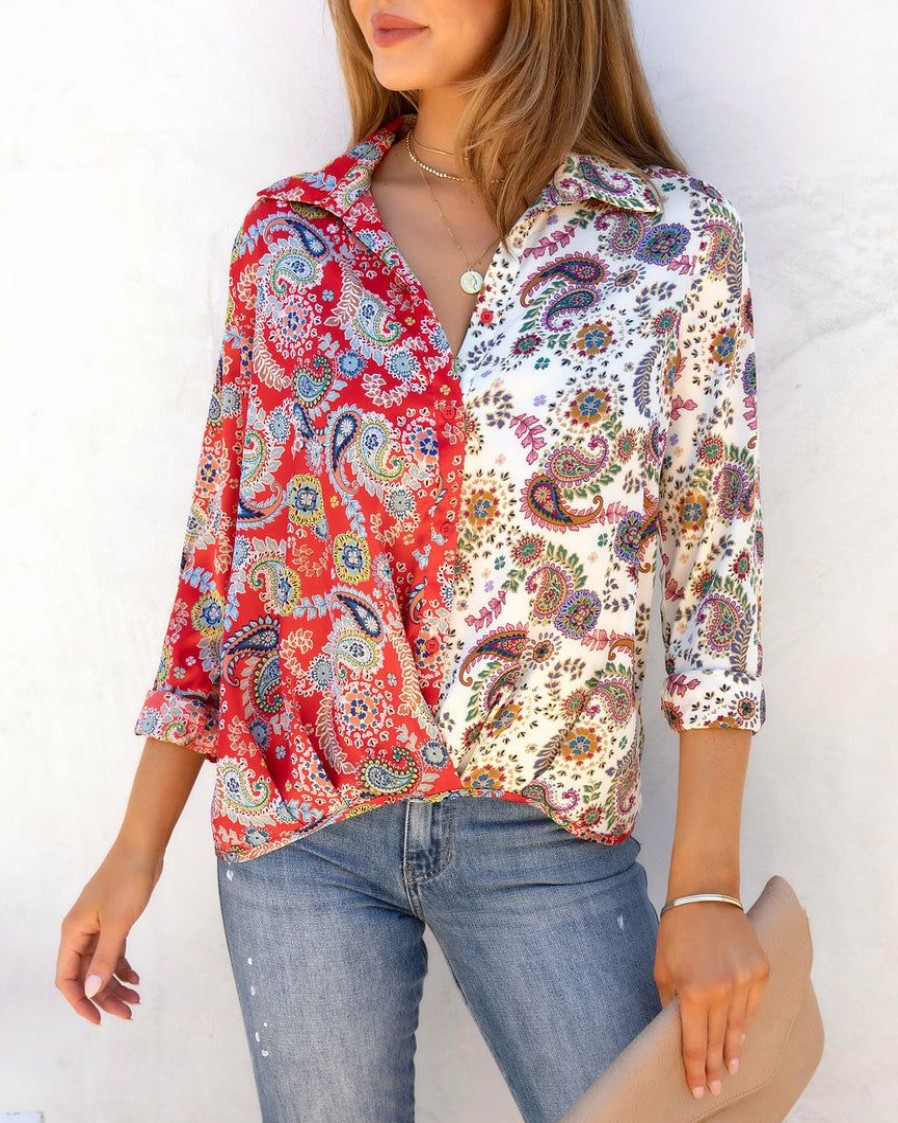 Clothing * | Acoa-001 Tops Lucchi Paisley Satin Drape Blouse