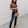 Clothing * | Dres-001 Date Night Out Ashtyn Cotton Blend Crop Turtleneck Top Mocha Final Sale