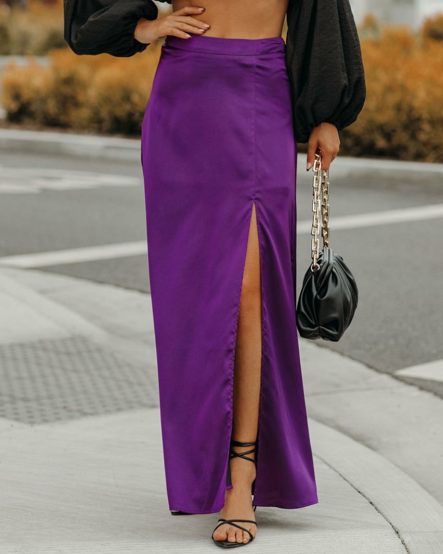 Clothing * | Fate-001 Take Me To Miami Kallie Satin Slit Maxi Skirt Purple Flash Sale