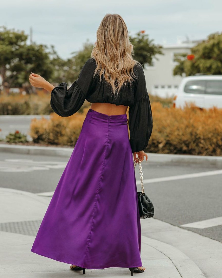 Clothing * | Fate-001 Take Me To Miami Kallie Satin Slit Maxi Skirt Purple Flash Sale