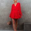 Clothing * | Endl-001 Dresses Hot In Here Pleated Chiffon Dress Red Final Sale