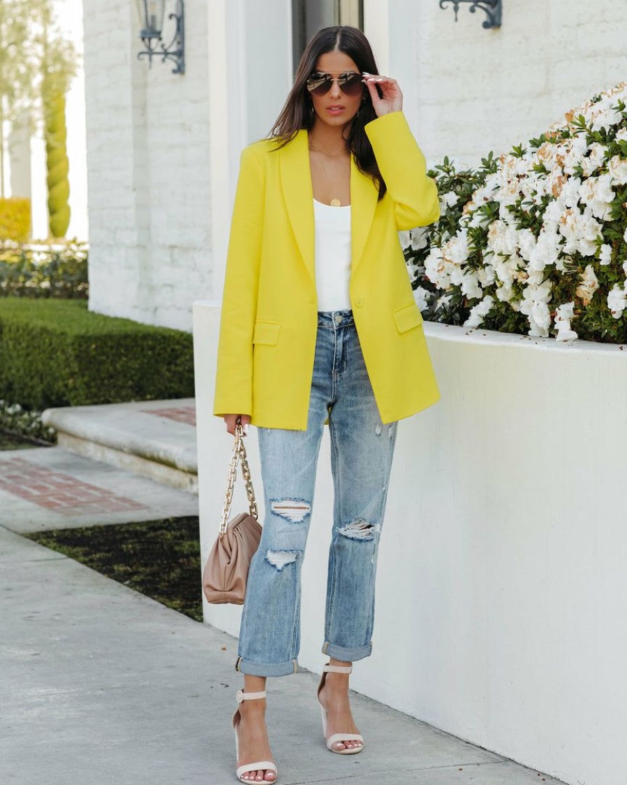 Clothing * | Endl-001 Coats & Jackets Beaming Cotton Pocketed Blazer Yellow