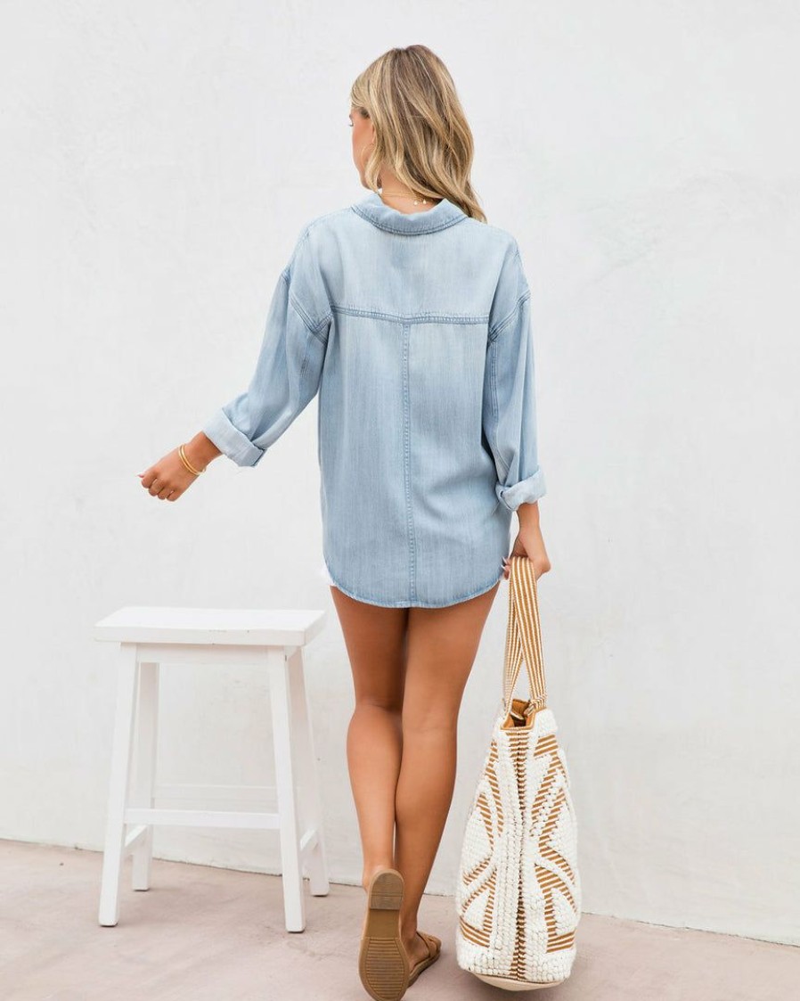 Clothing * | Thre-001 Journi Chambray Utility Button Down Top