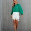 Clothing * | Flaw-001 Bejeweled Satin Long Sleeve Blouse Kelly Green Take Me To Miami