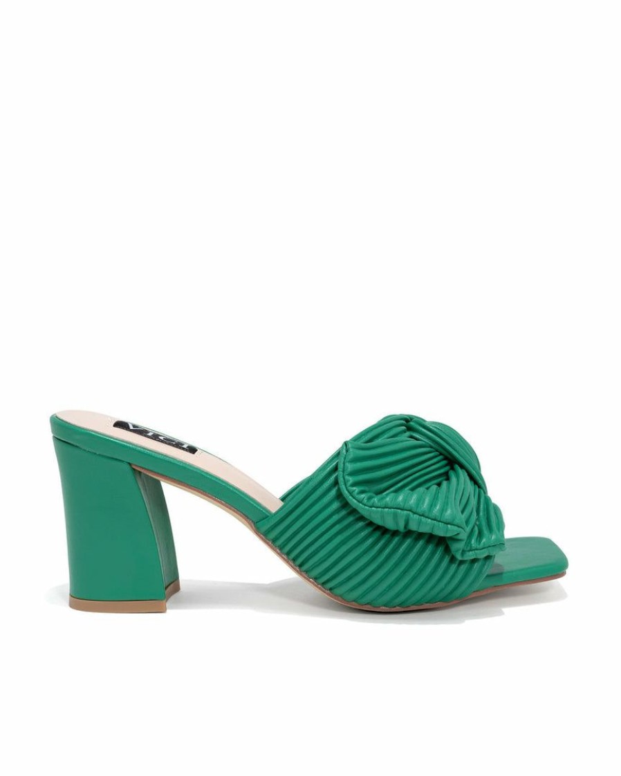 Shoes * | Prim-001 Take Me To Miami Colette Pleated Faux Leather Block Heel-Green Final Sale