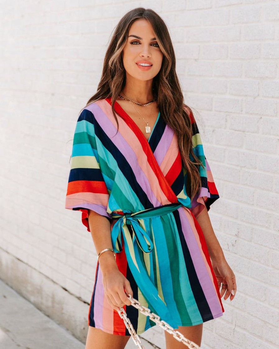 Clothing * | Enc-001 Chasing Rainbows Kimono Romper Final Sale The Vacation Shop