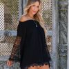 Clothing * | Pol-001 La Vie Boheme Off The Shoulder Crochet Tunic Black Tops