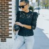 Clothing * | Suga-001 Fulfilled Heart Statement Sleeve Lace Blouse Black