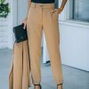 Clothing * | Aaa-001 Pants Long Shot Pocketed High Rise Trousers Camel