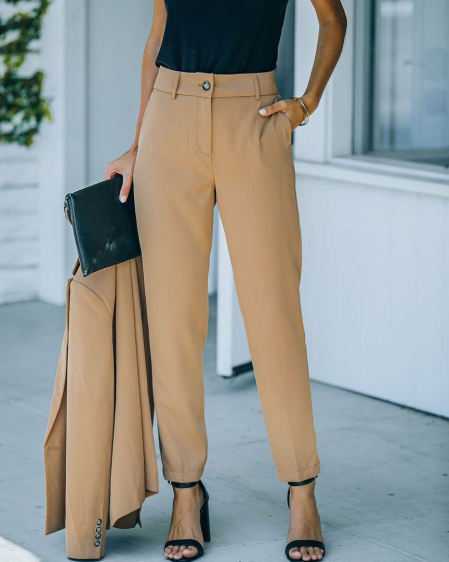 Clothing * | Aaa-001 Pants Long Shot Pocketed High Rise Trousers Camel