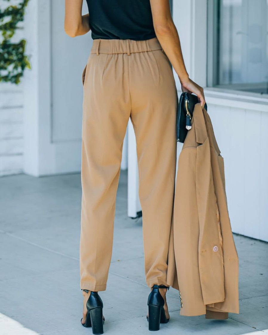 Clothing * | Aaa-001 Pants Long Shot Pocketed High Rise Trousers Camel