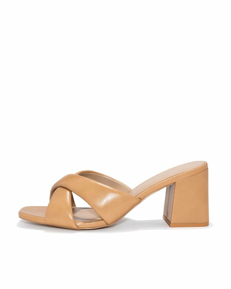 Shoes * | Fort-001 Twiggy Criss Cross Heeled Sandal Tan Final Sale Sunny Daze