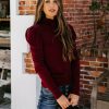 Clothing * | On T-001 Adamant Puff Sleeve Turtleneck Sweater Burgundy Sweaters