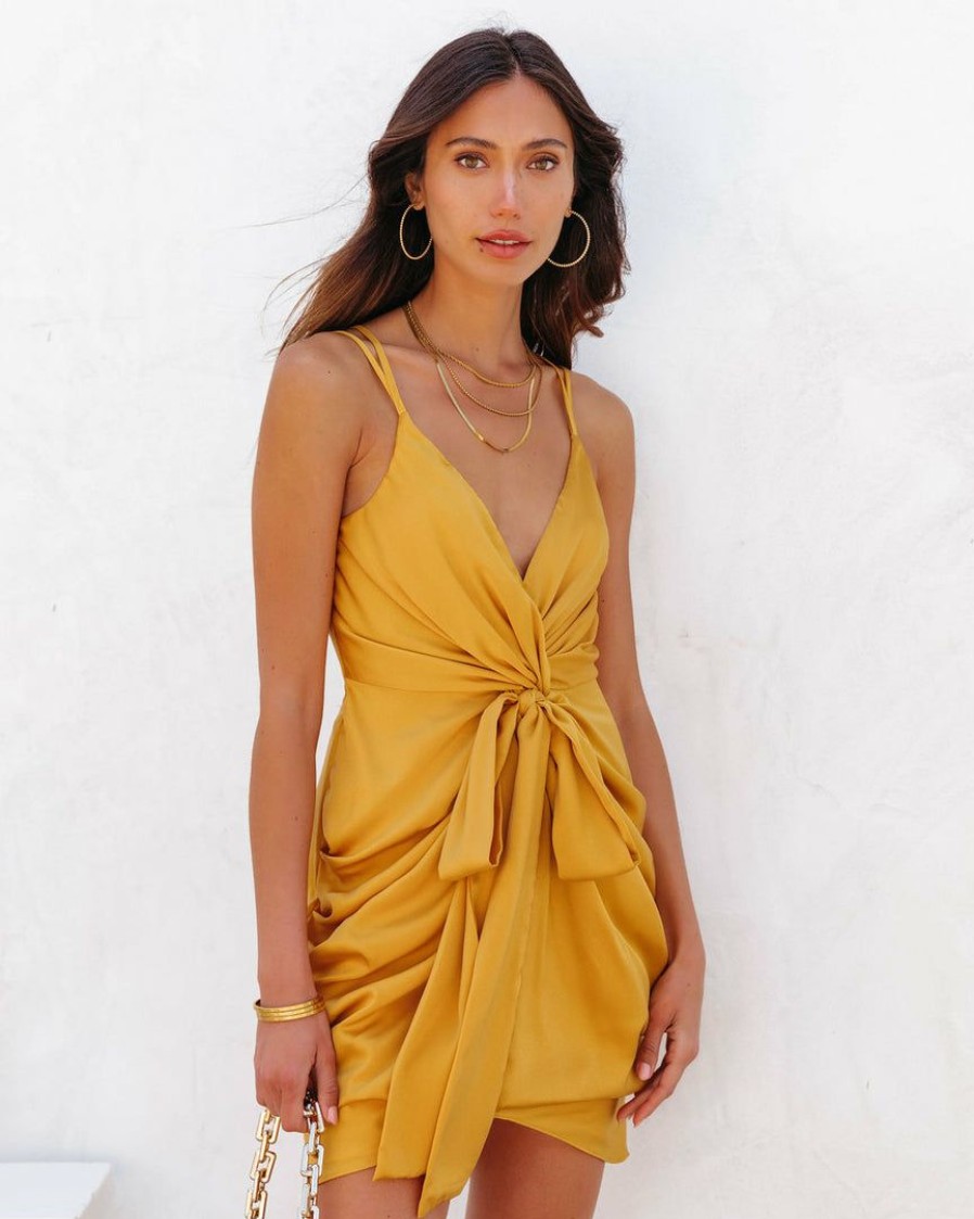 Clothing * | Do+B-001 Zoe Satin Drape Mini Dress Marigold Final Sale Take Me To Miami