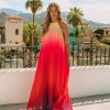 Clothing * | Lati-001 Mykonos Pleated Ombre Halter Maxi Dress Pink Red Dresses