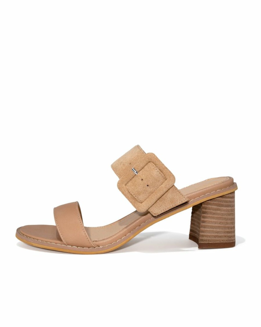 Shoes * | Free-002 The Vacation Shop Kelly Heeled Buckle Sandal Tan Final Sale