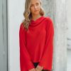 Clothing * | Olia-001 Vici Exclusives Booked Solid Satin Cowl Neck Blouse Red Final Sale