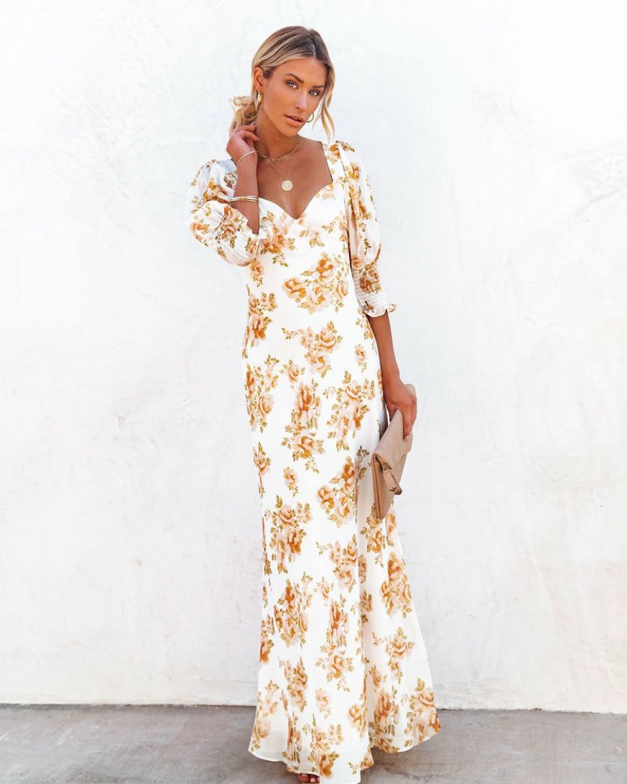 Clothing * | Luxx-001 Sweet Summertime Singalong Floral Puff Sleeve Maxi Dress Final Sale