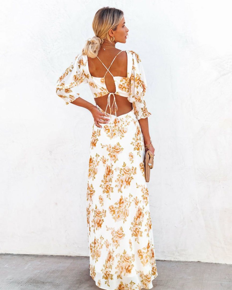 Clothing * | Luxx-001 Sweet Summertime Singalong Floral Puff Sleeve Maxi Dress Final Sale