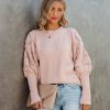 Clothing * | Fate-001 Sweaters Naveen Cotton Blend Crochet Sleeve Sweater Blush Final Sale